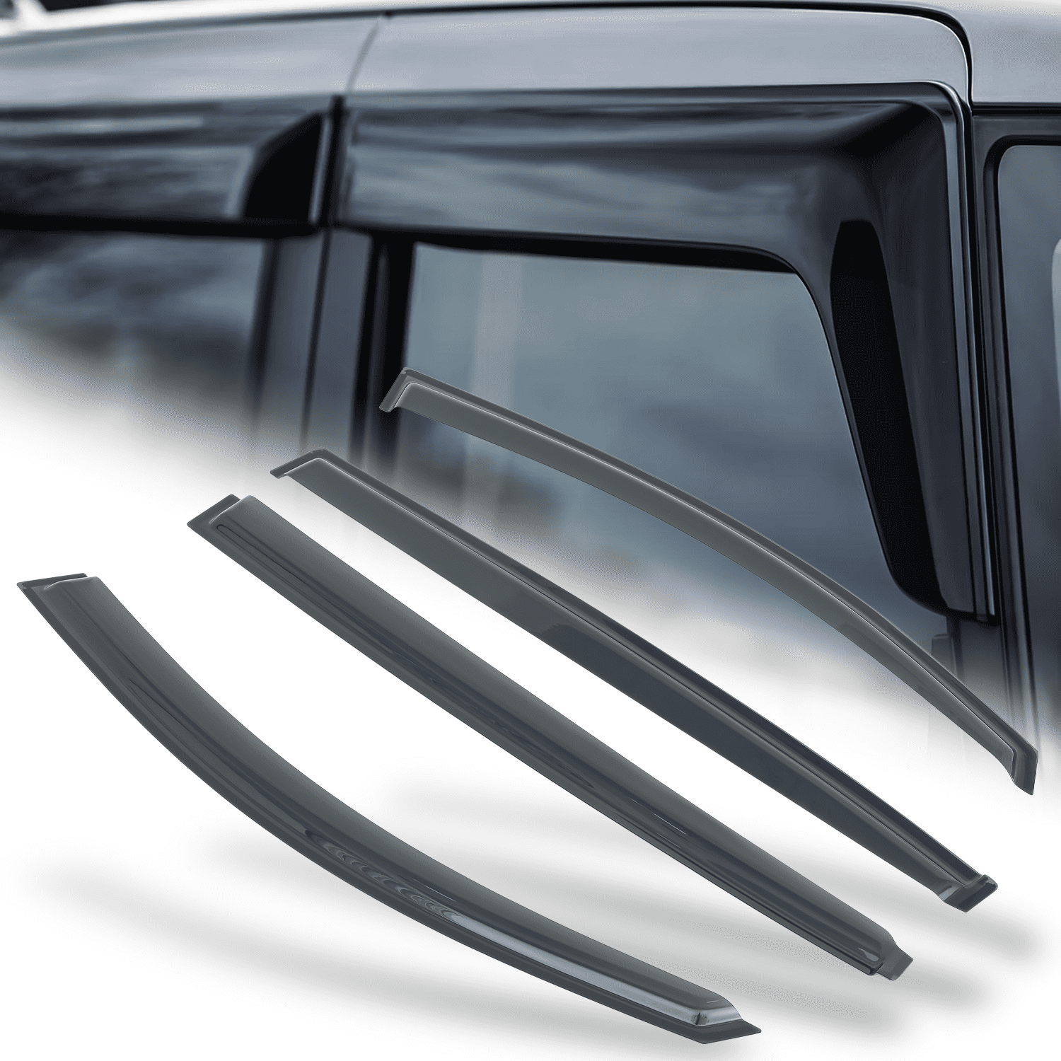 Smoke Tint Window Deflectors For 2011-2014 Kia Sportage - 4 Piece Set, Tape-On Vent Visors, Rain Guards