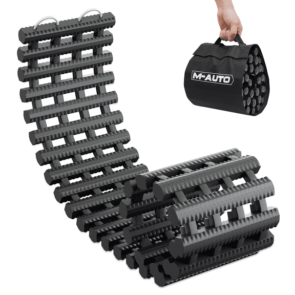 M-AUTO 47" Tire Traction Mat Recovery Track Vehicle Tires Ladder, Emergency Off Road Traction Tool for Pickups Snow Ice Mud Sand, with Carry Bag, Black