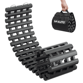 M-AUTO 47" Tire Traction Mat Recovery Track Vehicle Tires Ladder, Emergency Off Road Traction Tool for Pickups Snow Ice Mud Sand, with Carry Bag, Black