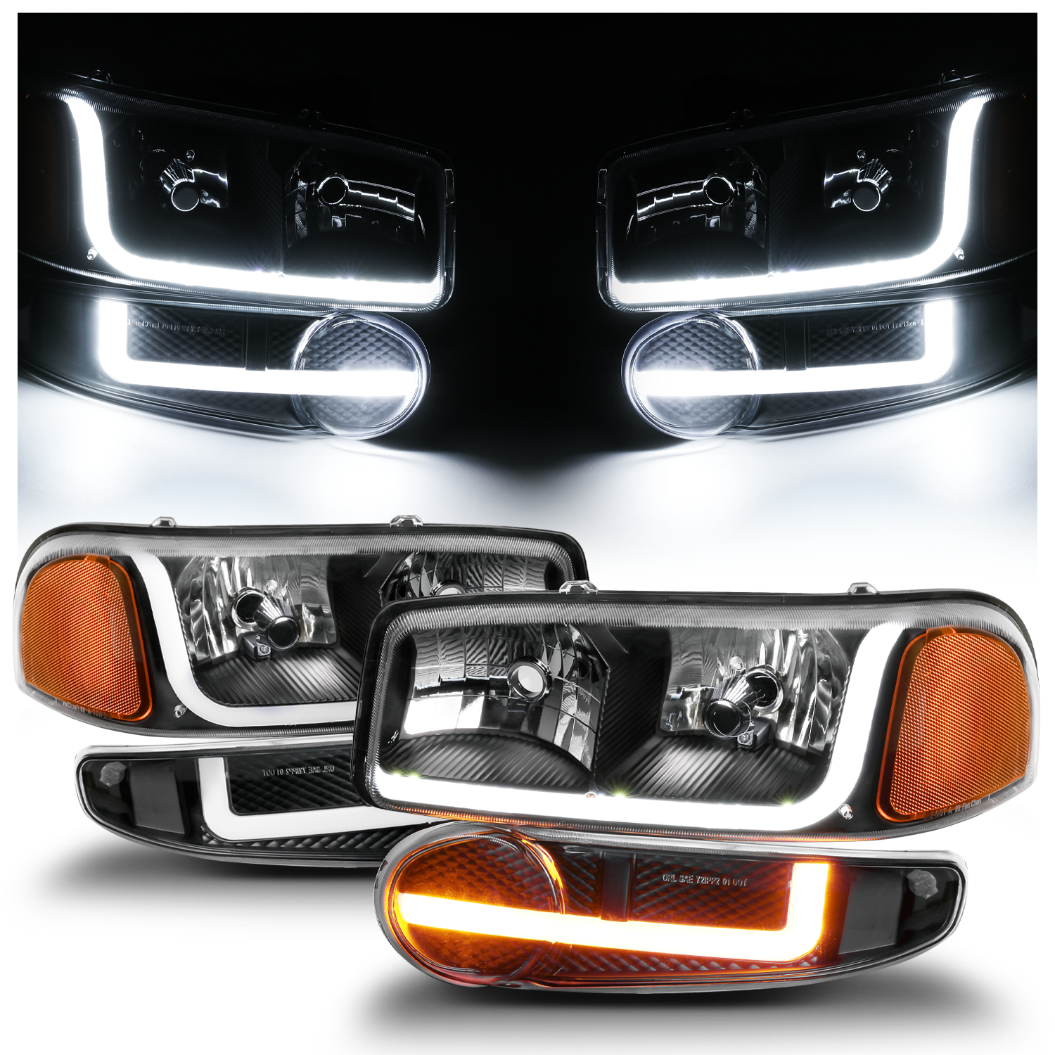 LED Tube Headlights + Bumper Signal Lights For 2000-2006 GMC Sierra Yukon XL Denali