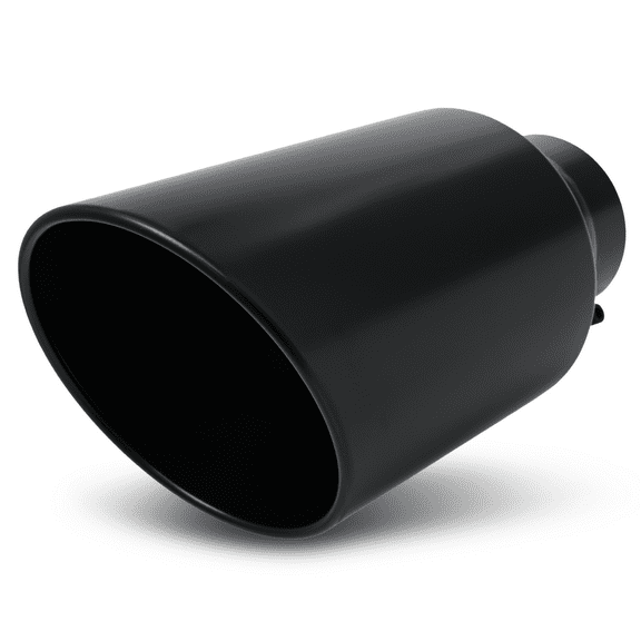 M-AUTO 5Inch Inlet 8Inch Outlet Stainless Steel 15"Exhaust Muffler Tip Straight-Through Slant Cut Roll Tip,Black