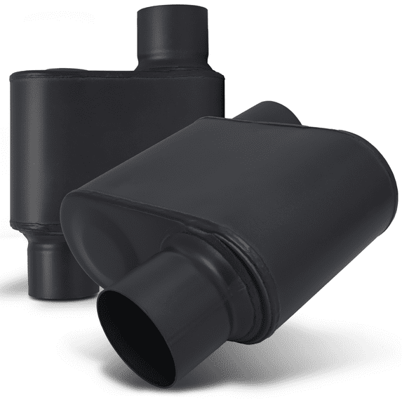 M-AUTO Black 3 Inch Inlet/Outlet Straight-Through Round Straight Cut Stainless Steel Chambered Exhaust Muffler Tip,Set of 2