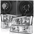 thumbnail image 1 of M-AUTO Chrome Clear Headlights W/ Bumper Lamps + 2 Pairs Pre-Assembled 6000K LED Bulb for 03 04 05 06 07 Chevy Silverado, 1 of 12