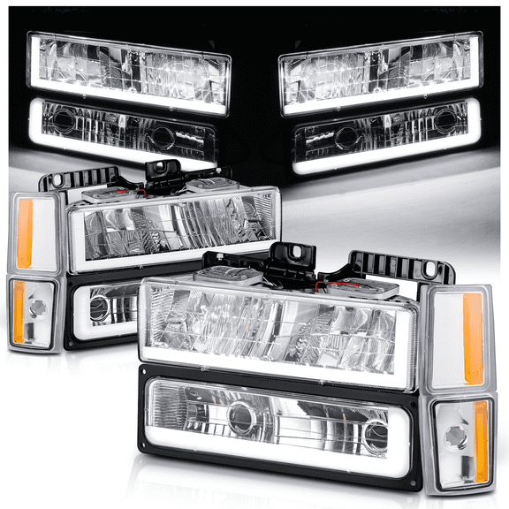 M-AUTO DRL LED Tube Headlight Assembly with 6000K LED Bulbs for 1988-1993 Chevy C1500/C2500/C3500/K1500/K2500/K3500, 1992-1993 Chevy C1500/C2500/K1500/K2500 Suburban