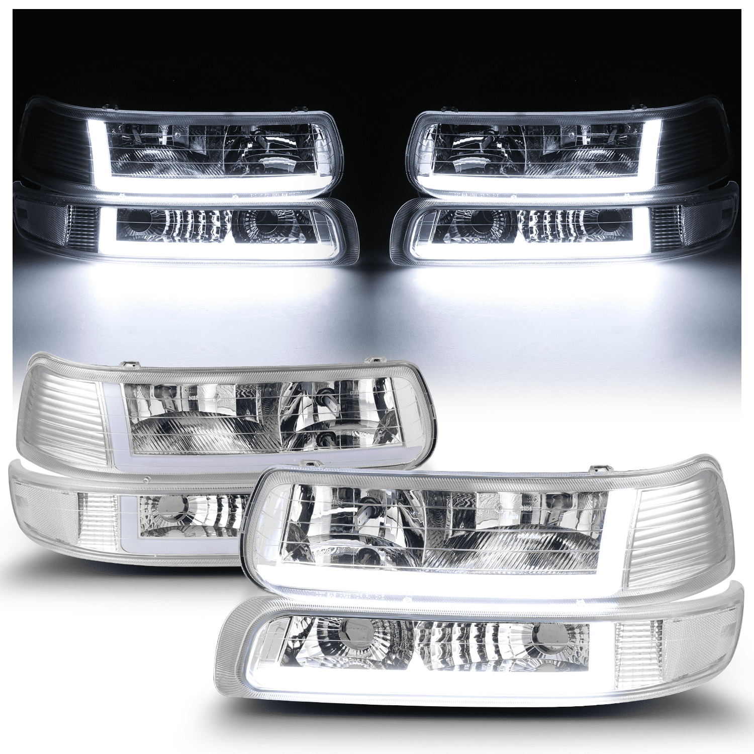 M-AUTO Headlight Assembly LED Tube DRL w/ 2 Pair Pre-Assembled LED