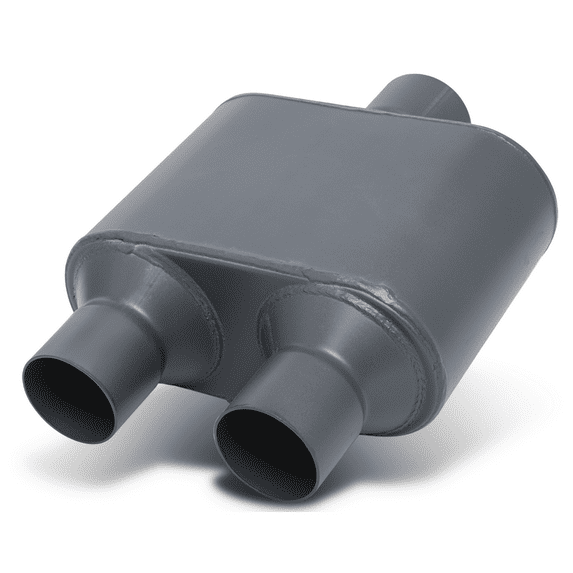 M-AUTO Gray 2.5"Inlet 2.25"Outlet Stainless Steel Dual Chambered Exhaust Muffler Straight-Through Round Tip
