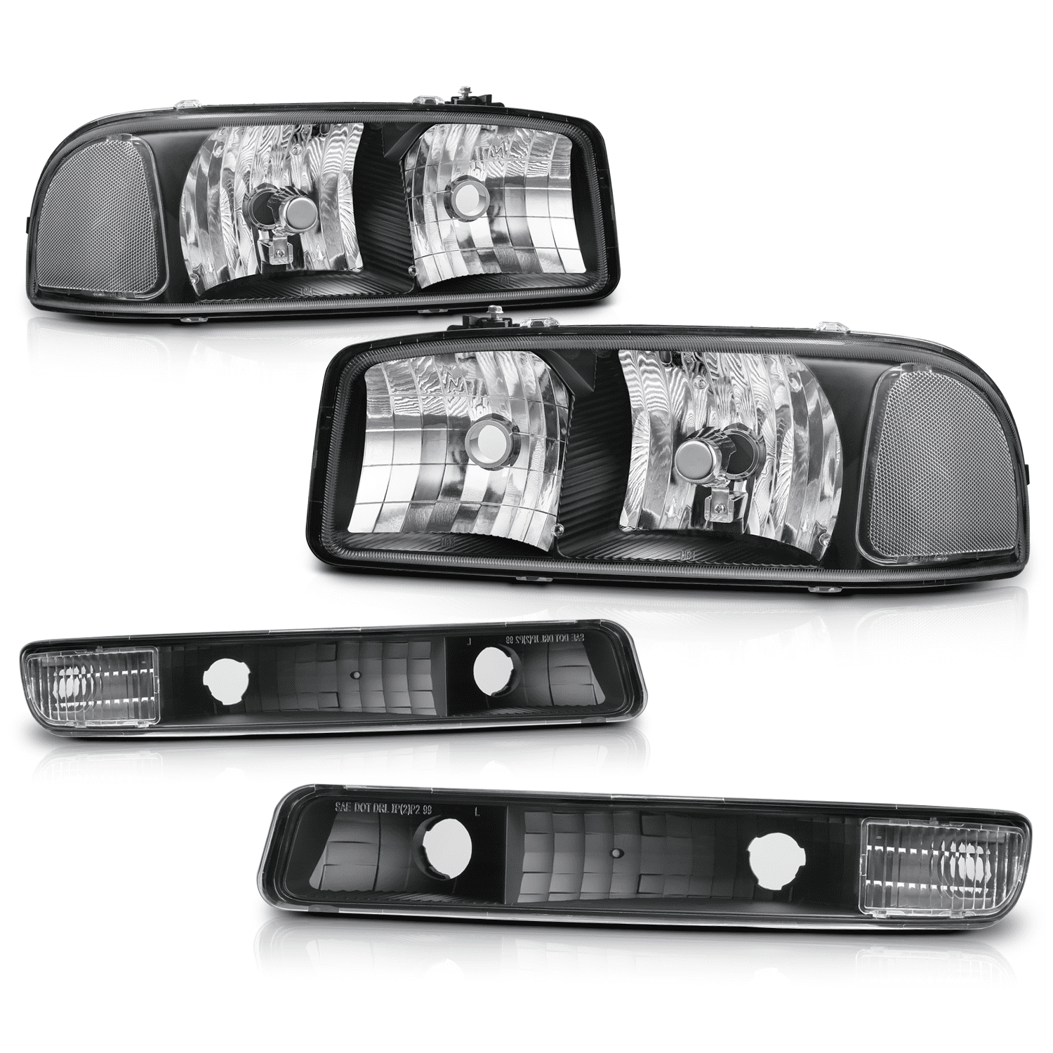 M-AUTO Headlight Assembly Headlamps Replacement for 1999-2007 GMC Sierra Truck, Black Housing Clear Lens Clear Reflector