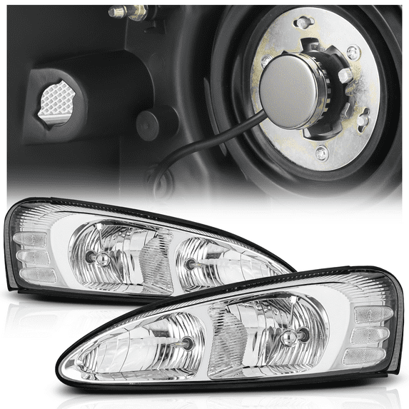 M-AUTO Headlight Assembly with Pre-Assembled 6000K LED Bulbs for 04 05 06 07 08 Pontiac Grand Prix, Chrome Housing Clear Lens Clear Corner