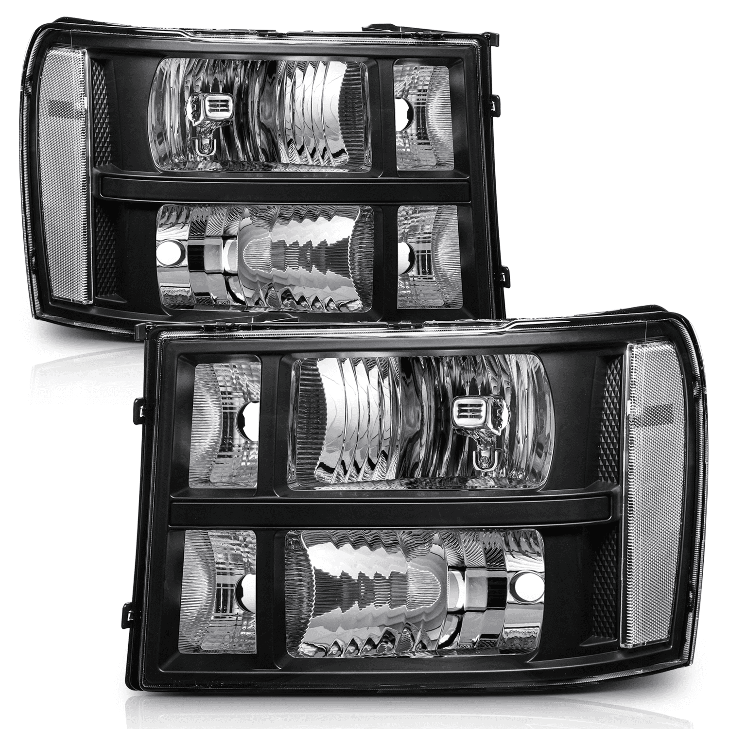 M-AUTO Headlights Assembly Headlamps Replacement for 2007-2014 GMC Sierra Pickup, Black Housing Clear Lens Clear Corner