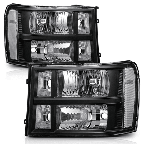 M-AUTO Headlights Assembly Headlamps Replacement for 2007-2014 GMC Sierra Pickup, Black Housing Clear Lens Clear Corner