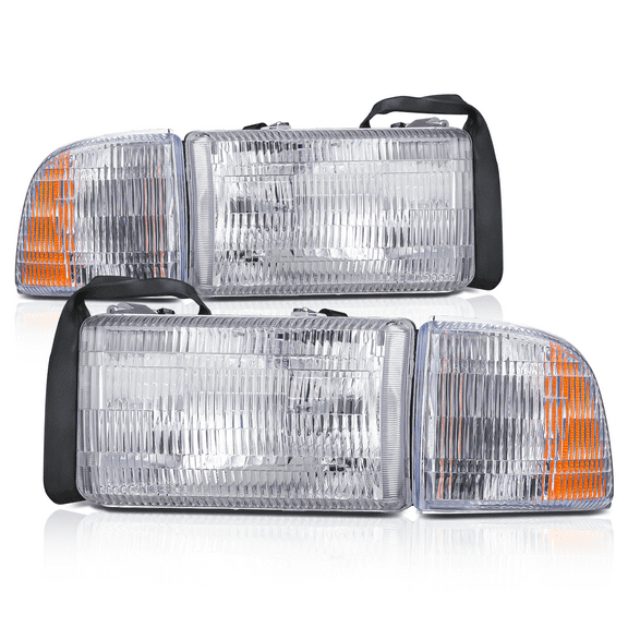 M-AUTO Headlights Assembly Set, Left+Right Chrome Crystal Headlight+Signal Corner for 94-02 Dodge Ram Pickup Truck
