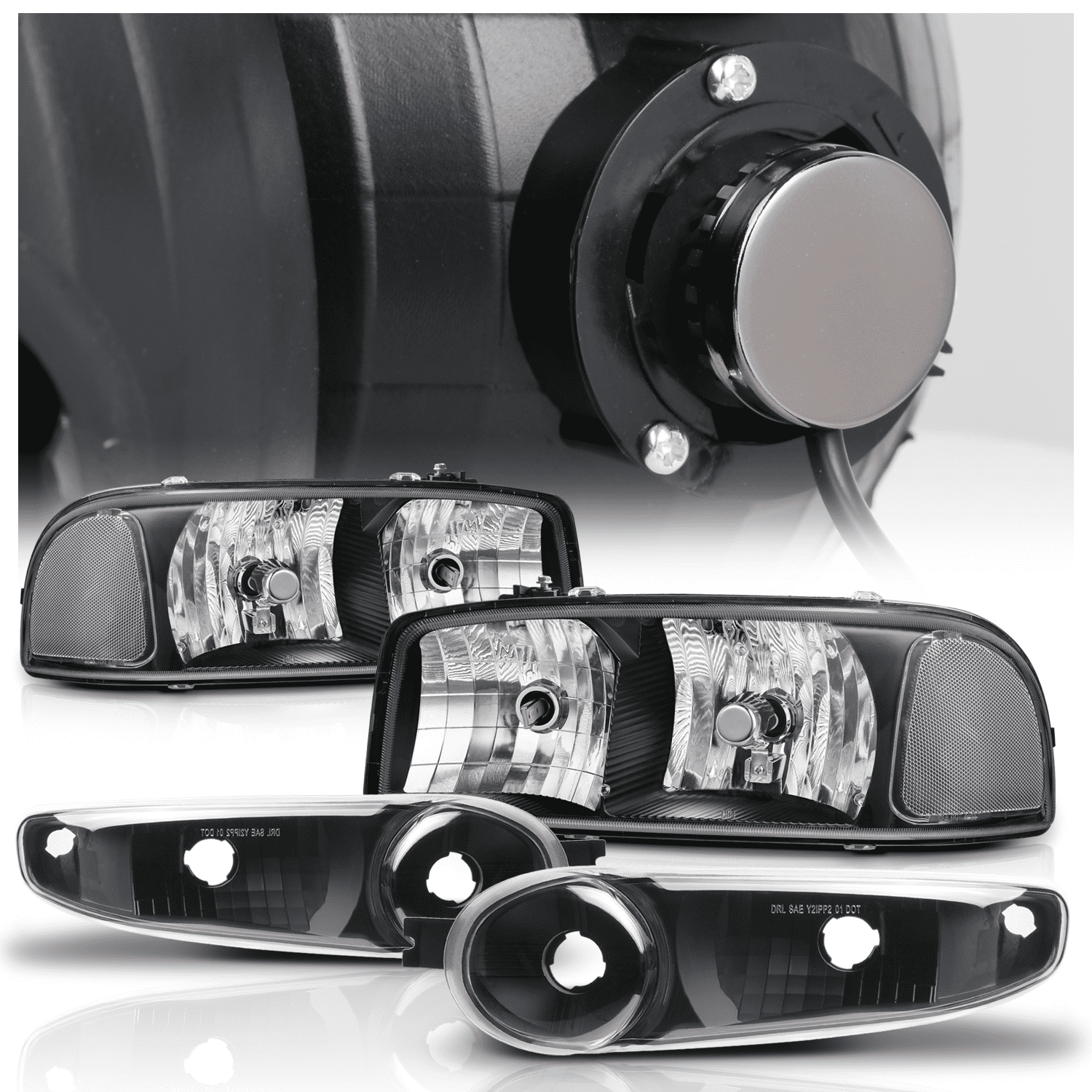 M-AUTO Headlights Assembly W/ 2 Pairs Pre-Assembled LED Bulbs for 01-07 GMC Sierra, 01-06 GMC Yukon Denali, Yukon XL 1500 Denali