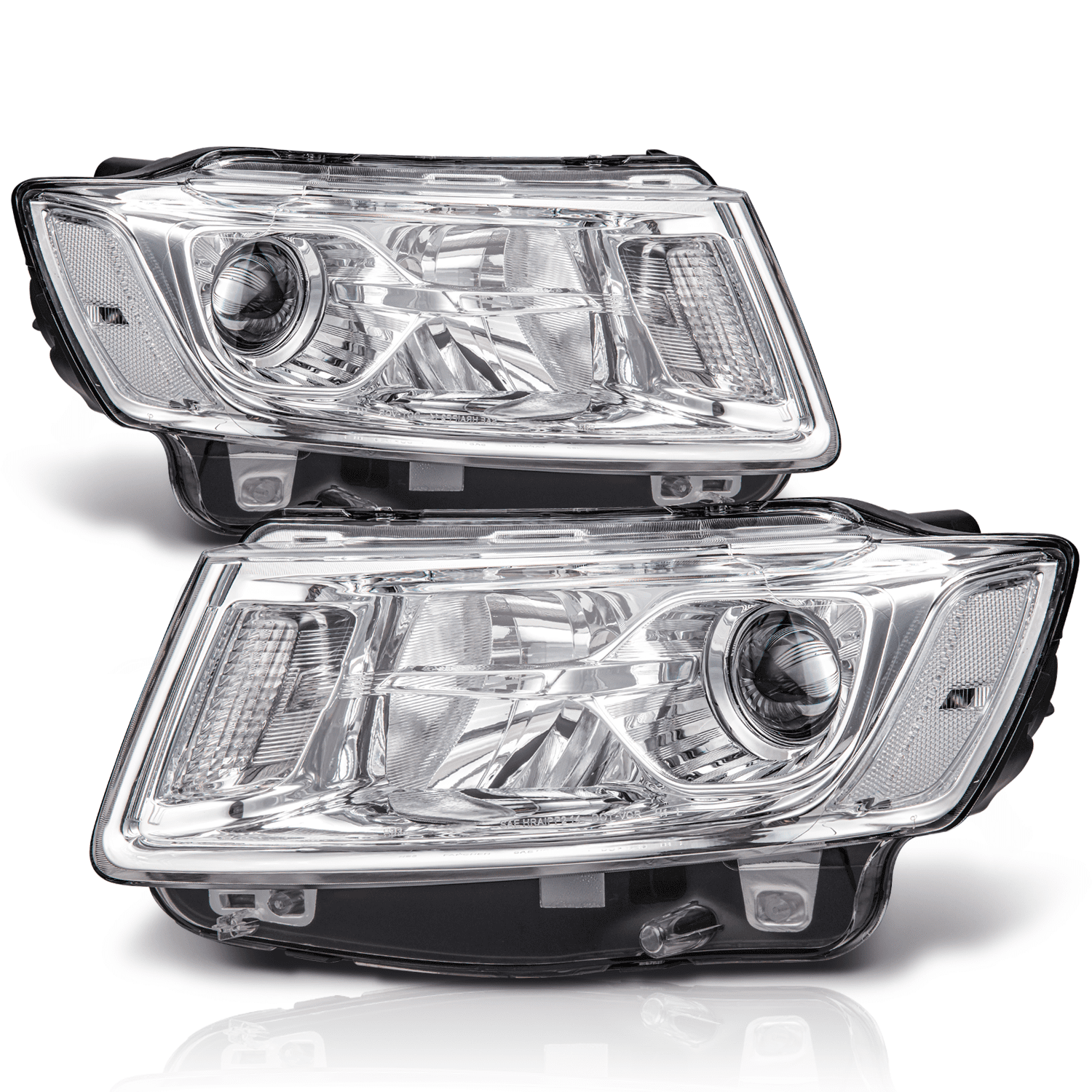 M-AUTO Headlights Headlamps W/ Halogen Bulbs, for 2014 2015 2016 Jeep Grand  Cherokee, Chrome Housing Clear Lens Clear Reflector 