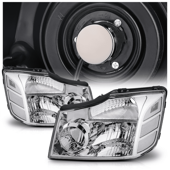 M-AUTO Headlights Assembly W/ Pre-Assembled LED Bulbs for 04-15 Nissan Titan / 04 05 06 07 Armada, Chrome Housing Clear Lens Clear Corner
