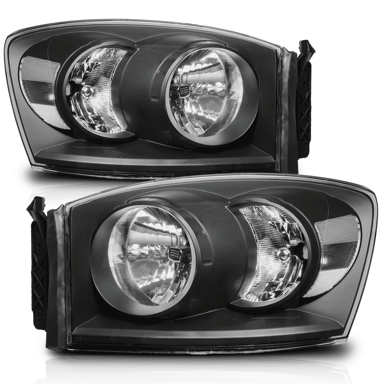 M AUTO Headlights Assembly for 06 07 08 Dodge Ram 1500 06 09 Ram 2500 3500 Pickup Black Housing Clear Lens Clear Corner