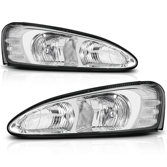 M-AUTO Headlights Assembly for 2004 2005 2006 2007 2008 Pontiac Grand Prix, Chrome Housing Clear Lens Clear Corner