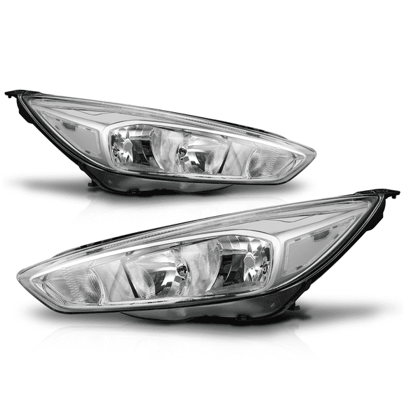 M-AUTO Headlights Assembly for Halogen Model 2015 2016 2017 2018 Ford Focus, Chrome Housing Clear Lens Clear Corner