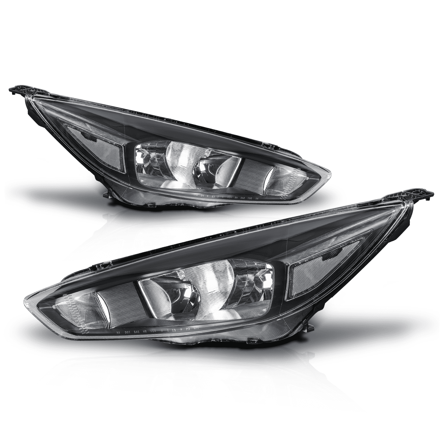 M-AUTO Headlight Assembly with 2 Pairs Pre-Assembled LED Bulbs for 15 16 17  18 Ford Focus, Chrome Housing Clear Lens Clear Corner