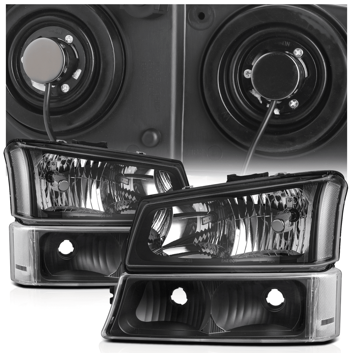 M-AUTO Headlights Assembly with 2 Pairs Pre-Assembled 6000K LED Bulbs Replacement for 03 04 05 06 07 Chevy Silverado Truck