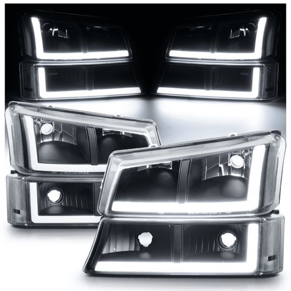 M-AUTO L+R Pair L Tube Bar Headlights Assembly for 03-04 Silverado 2500 / 03-06 Avalanche 1500, 2500 / 03-06 Silverado 1500, 1500HD, 2500HD, 3500 Truck