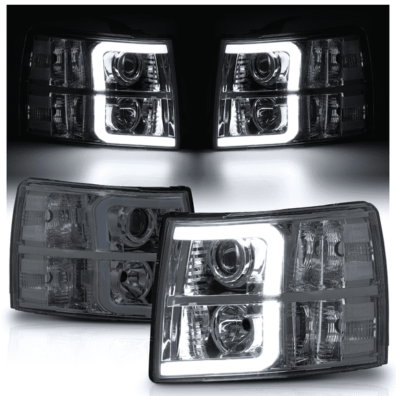 M-AUTO L Tube Projector Headlamps Assembly for 07 08 09 10 11 12 13 Chevy Silverado 1500 / 2007-2014 Silverado 2500 3500 & HD Models Truck