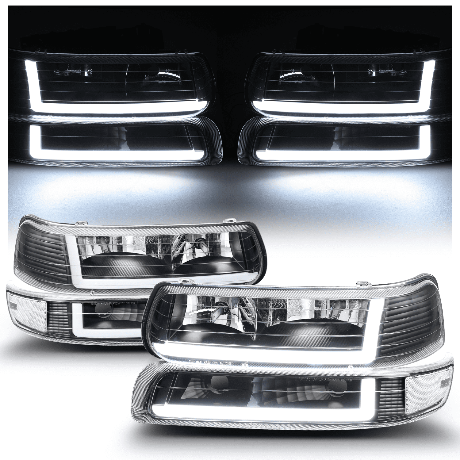 Auto Dynasty 4PCS LED DRL Headlights Assembly and Bumper Lamps Compatible  with Chevy Silverado Suburban 1500 2500 3500 Tahoe 99-06, Driver and  Passenger Side, Smoked Lens Clear Corner : Automotive 