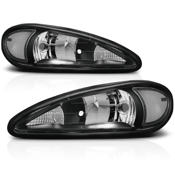M-AUTO Left&Right Headlights Assembly Replacement for 1999-2005 Pontiac Grand Am, Black Housing Clear Lens Clear Corner