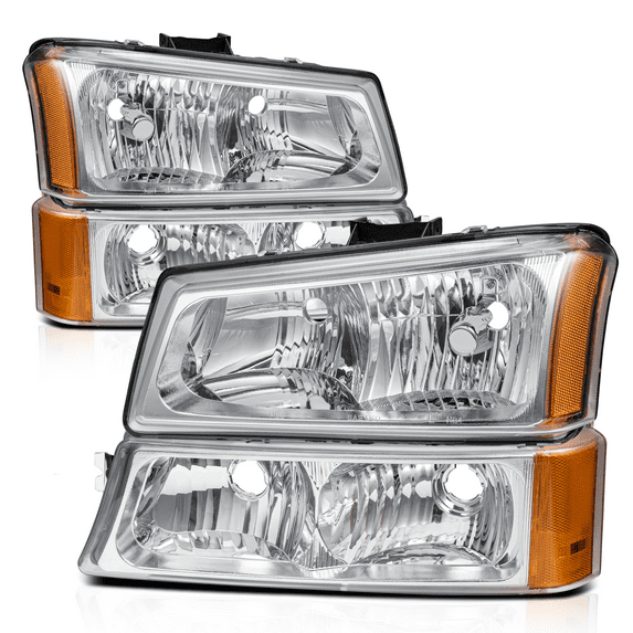 M-AUTO Pair Headlamp Replacement for 03 04 05 06 07 Chevy Silverado/Avalanche Truck, Chrome Housing Clear Lens Amber Corner