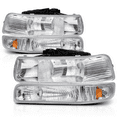 thumbnail image 1 of M-AUTO Pair Headlights + Bumper Lights for 99 00 01 02 Chevy Silverado 1500HD 2500HD 3500HD / 00-06 Suburban 1500 2500 Tahoe, 1 of 9