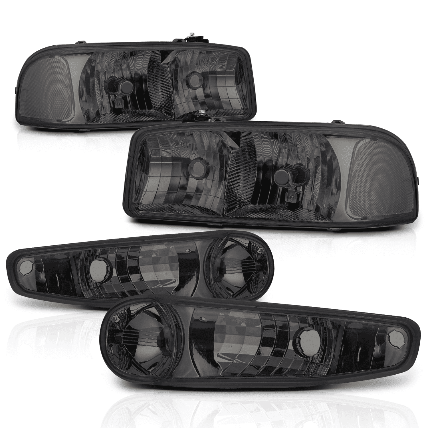 M-AUTO Pair Headlights for 01-07 GMC Sierra, 01-06 GMC Yukon Denali, Yukon XL 1500 Denali, Chrome Housing Smoke Lens Clear Corner