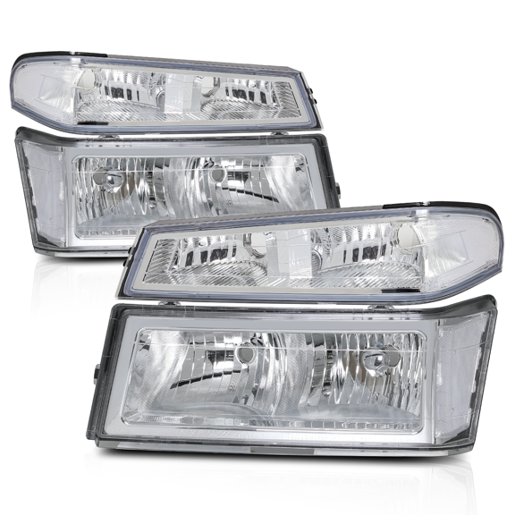 M-AUTO Pair of Headlight + Bumper Lamp for 2004-2012 Chevy Colorado / 2004-2012 GMC Canyon / 2006 Isuzu i-280, Chrome Housing Clear Lens