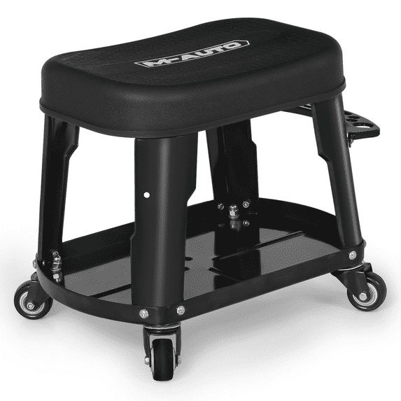 M-AUTO Rectangular Rolling Creeper Garage Seat Mechanic Roller Stool with Tool Tray Storage, 300 lbs Capacity - Black