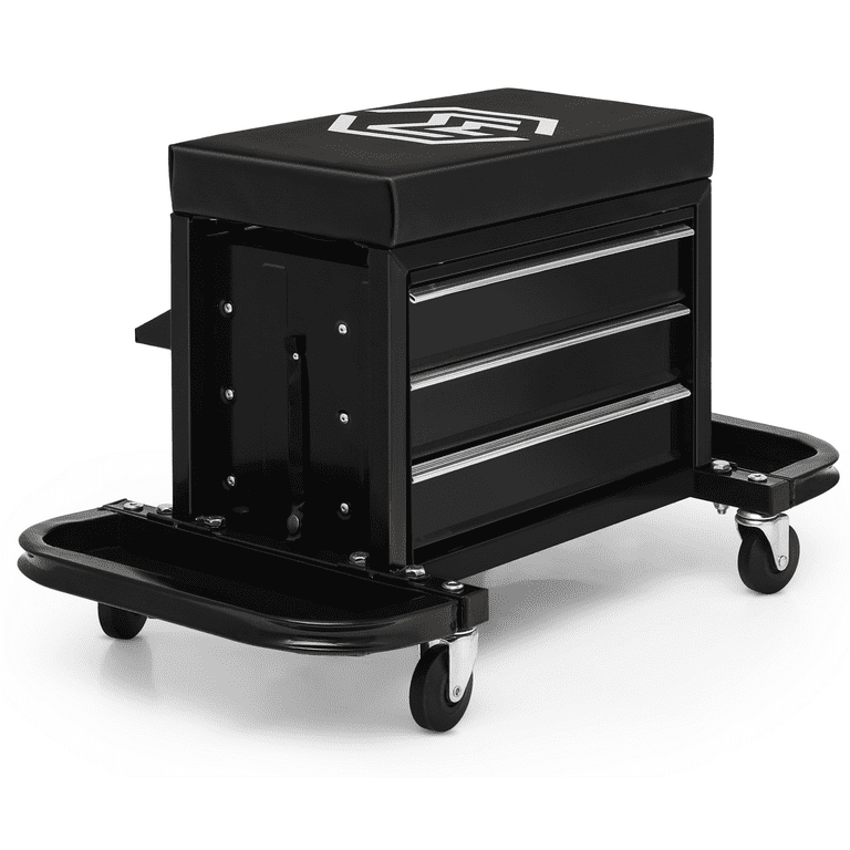 M AUTO Rolling Stool with 3 Drawer Tool Box Padded Mechanic Stool