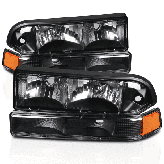 M-AUTO Set of 4 Black Housing Headlight Amber Corner Bumper Lamp for 1998-2004 Chevy S10 Pickup, 1998-2004 Chevy Blazer