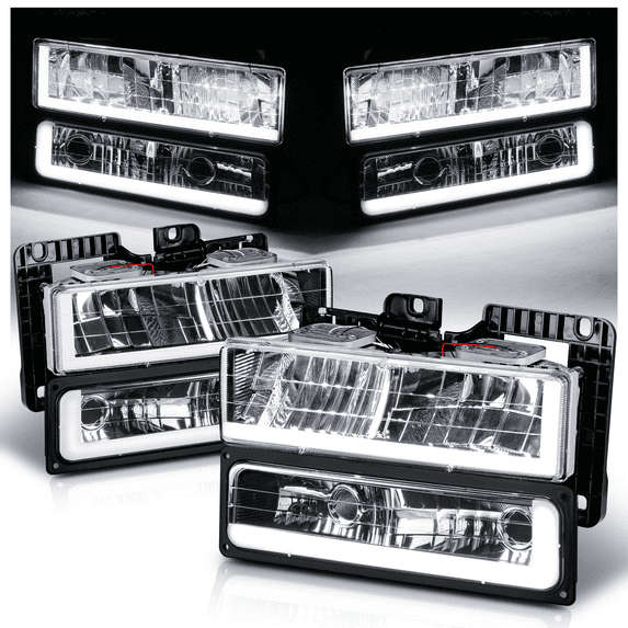 M-AUTO Switchback LED Tube DRL Headlights Assembly for 1988-1999 Chevrolet C1500/K1500, 1988-2000 Chevrolet C2500/C3500/K2500/K3500, 1992-1999 Chevrolet C1500/C2500/K1500/K2500 Suburban