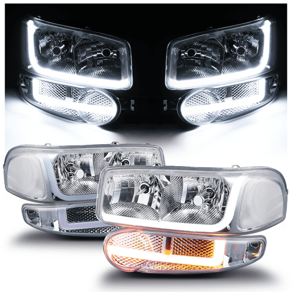 M-AUTO Switchback LED Tube Headlight Assembly W/ 2 Pairs Pre-Assembled LED Bulbs for GMC Sierra / 01-06 GMC Yukon Denali, Yukon Xl 1500 Denali Pickup
