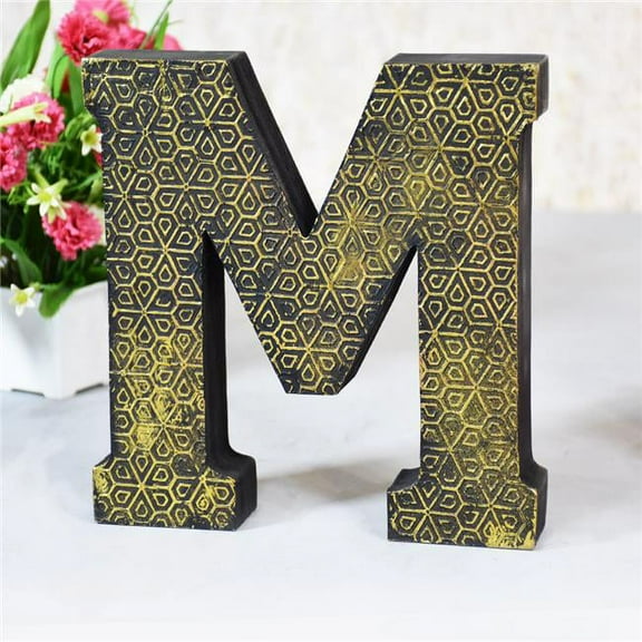 M Alphabet Handmade Letter Block Eco-Friendly Wall Decor, Gold Foiled Antique