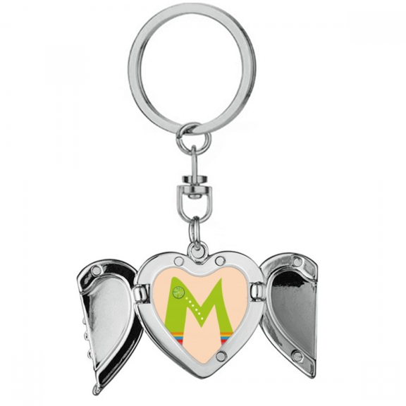 M Alphabet Orange Fruit Cute Pattern Heart Angel Wing Key Chain Holder