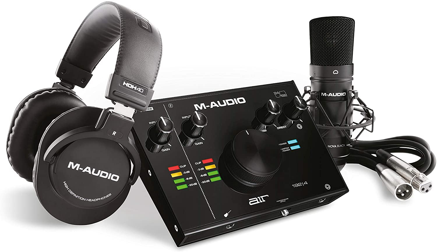 M-Audio - Complete Recording Bundle - USB Audio Interface, Microphone,  Shock mount, Cable, Headphones and Software Suite - AIR 192|4 Vocal Studio  Pro