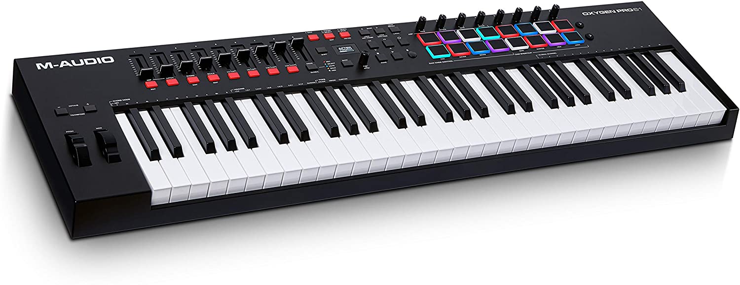 M-Audio Oxygen Pro 61 Key USB MIDI Keyboard Controller with Beat Pads, Assignable knobs, Buttons & faders and Software suite included - image 1 of 5