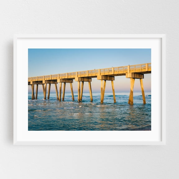 M.B. Miller County Pier - Panama City Beach Florida Photography Bridge Coastal Ocean Waves Beach Seascape White Framed Wall Art Print 5 x 7 inches