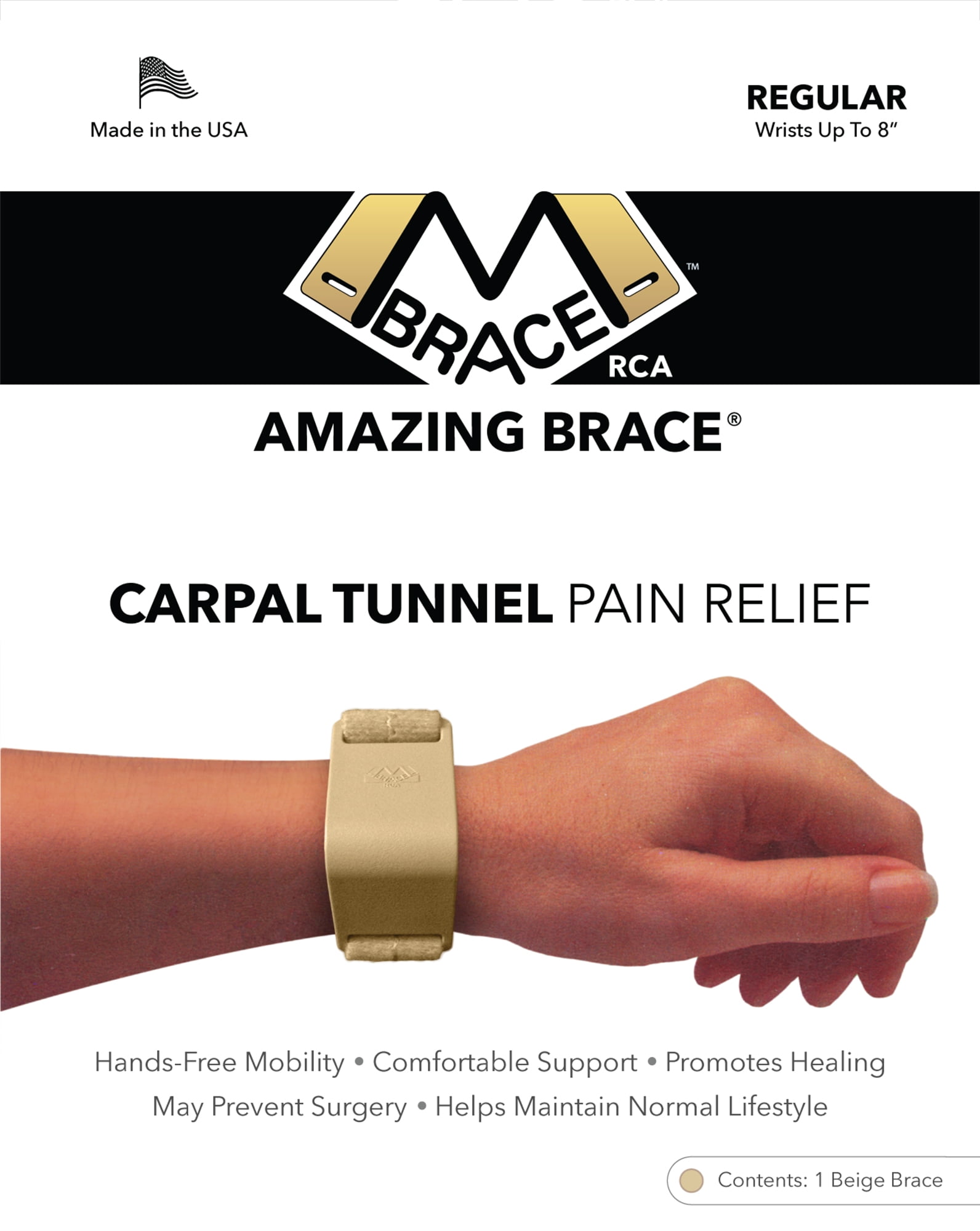 M BRACE RCA  AMAZING BRACE Carpal Tunnel Wrist Pain Relief Regular, Beige