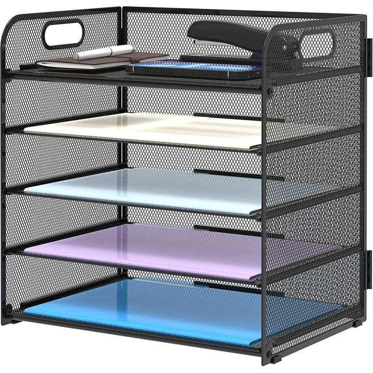 Beiz Desk Organizers and Accessories Storage with Drawer, Paper Tray and 5  Vertical File Folder Holders to Collect Office Supplies, Desktop Organizer  for Workspace Home Office School, Black