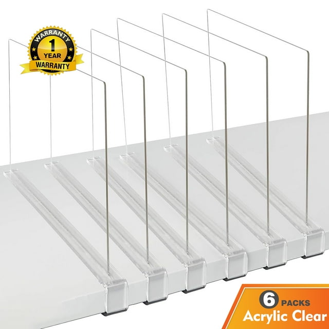 M BUDER Clear Acrylic Shelf Dividers, 6-Pack Organizer for Closet ...