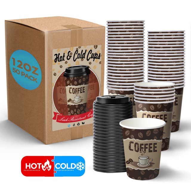 M BUDER Disposable Coffee Cups With Lids, 50 Pack Coffee Cup with Black