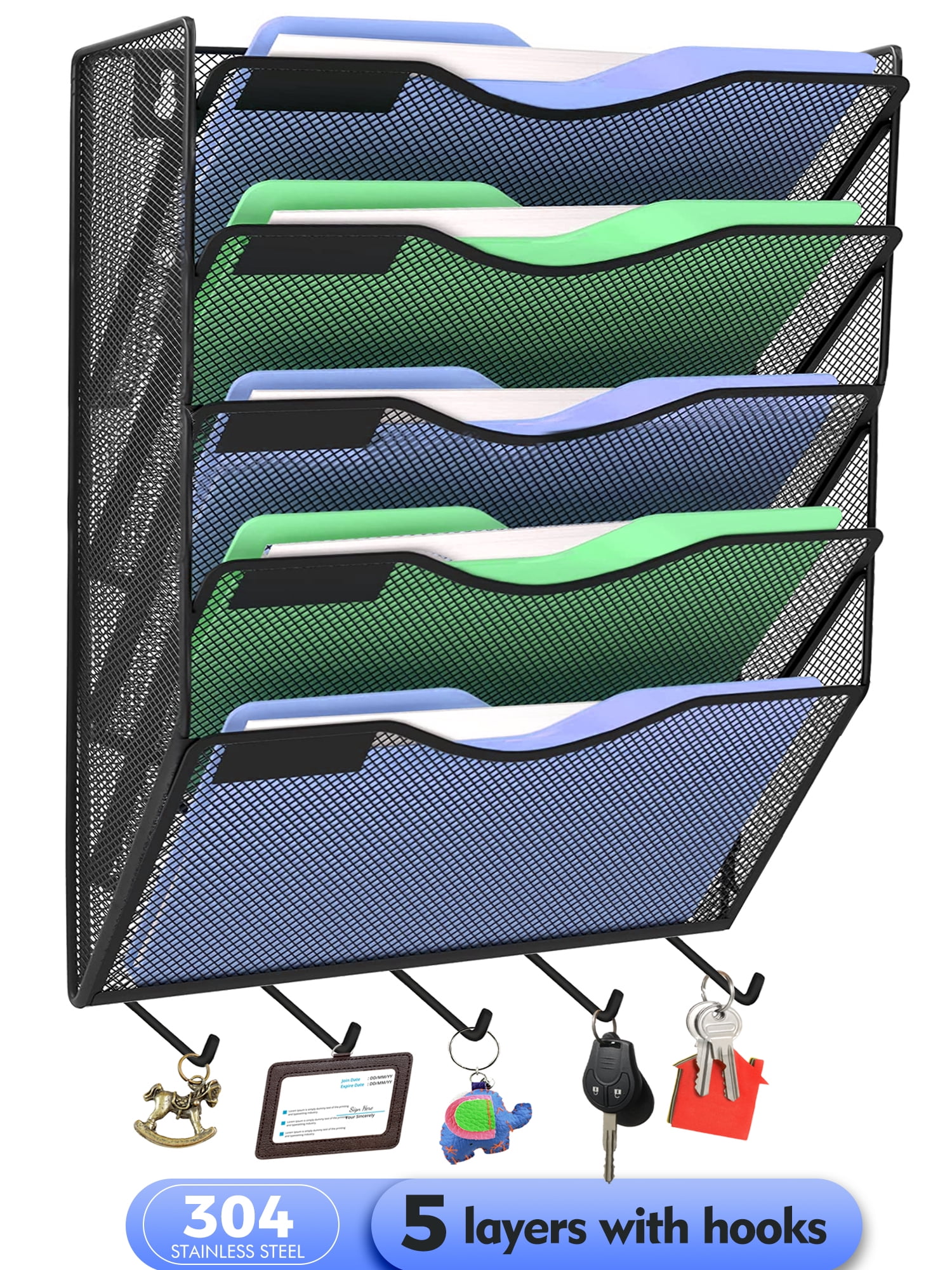 M BUDER File Organizer Mesh, 5Tier Black Hanging File Organizer
