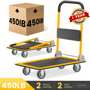 M BUDER Foldable Platform Truck, Push Dolly 450 LBS Weight Capacity, Folding Hand Truck for Luggage, Travel, House, Office, Black and Yellow 28.3" x 18.9" x 32.7"