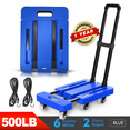 thumbnail image 1 of M BUDER Folding Hand Truck, 500 lbs Heavy Duty Dolly Cart, Utility Platform Cart with 6 Wheels for Travel, House, Office, Shopping, Moving Use - Blue High Quality PP Plastic Folded Size 11.8 x 17.7”, 1 of 8