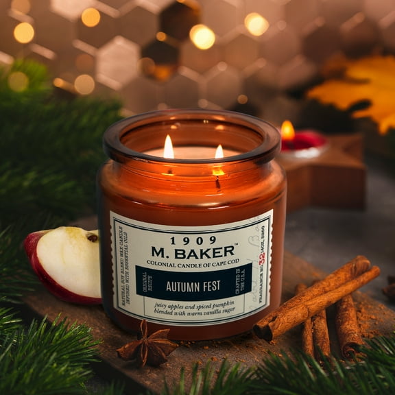 M Baker by Colonial Candle Autumn Fest Scented Jar Candle, 2 Wick, 14 oz, 60 Hours Burn, Aromatic