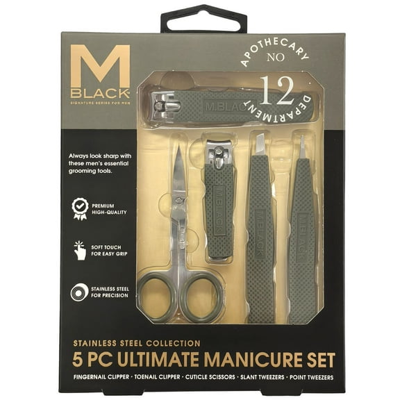 M Black Stainless Steel Manicure Set, Adult, 5 Piece